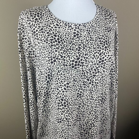 Lands' End Long Sleeve Tee Top Size L (14-16) Brown Tan, Leopard Cheetah Print - Picture 1 of 9